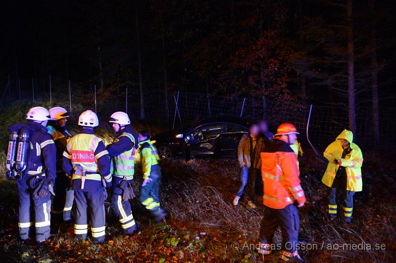 DSC_1902.JPG - Strax efter 19:00 larmades räddningstjänsten,ambulans och polis till E4an vid Mölletofta där en personbil åkt av vägen och in i viltstängsel.  Personerna i bilen kunde kliva ur bilen själva.