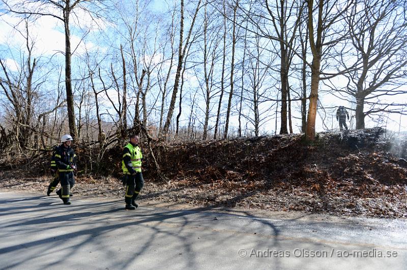 DSC_4956.JPG - Strax innan klockan 12 larmades räddningstjänsten samt polis till en gräsbrand strax utanför klippan. En yta på ca 20x40 meter med torrt gräs å träd brann. Räddningstjänsten fick snabbt kontroll över branden och den kunde snabbt släckas ner. Oklart hur branden startat.