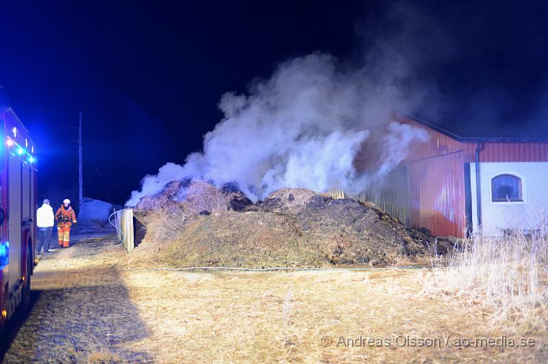 DSC_5105.JPG - Vid 22.30 larmades en större räddningsstyrka från Ängelholm med förstärkning från bla Åstorp och Helsingborg till en gård strax utanför Spannarp. Enligt uppgifter till SOS skulle det brinna kraftigt i ett stall där det fanns hästar men när första räddningsstyrkorna kom till platsen var det en gödselhög som brann. Det var grannar som sett lågor och kraftig rökutveckling vid stallet och larmat SOS. Övriga räddningssyrkor kunde vändas innan dem kom fram till platsen och räddningstjänsten från ängelholm tog hand om släckningen som tog ett par timmar och man tog även hjälp av bondes traktor för att sprida ut gödseln. Ingen kom till skada i branden, hur branden startat är oklart.