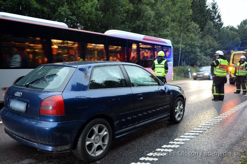 DSC_2166.JPG - Kl 20 larmades räddningstjänst, ambulans och polis till väg 21 i höjd med Hyllstofta där en personbil har kolliderat med en älg. Det färdades två personer i bilen och det är oklart vilka skador dessa fått. Ett körfält stängdes av under räddnings arbetet. Älgen ska ha sprungit ut i skogen efter krocken.