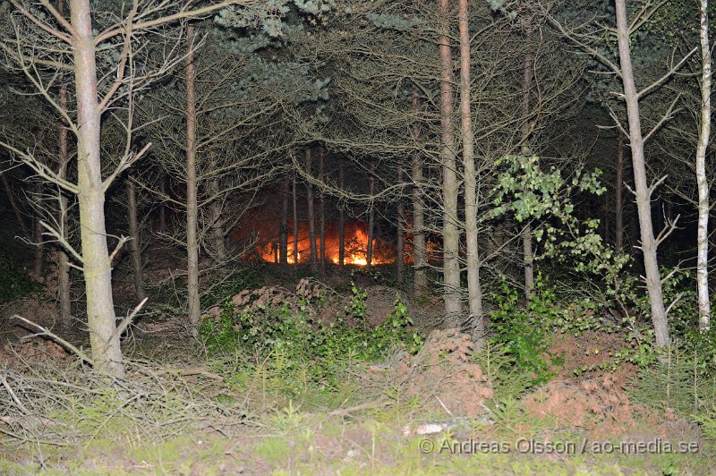 DSC_2336.JPG - Strax innan kl 1 på natten larmades räddningstjänsten om en bilbrand på väg 21 vid "flygrakan". Bilen stod ut på en liten grusväg som inte används och var helt övertänd när räddningstjänsten kom fram. Man misstänker att branden är anlagd.