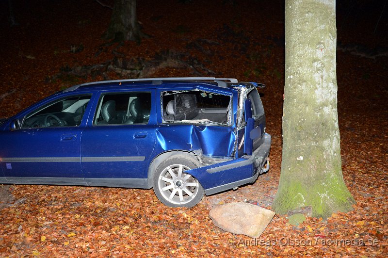 DSC_6860.JPG - Vid 18,45 larmades räddningstjänst, ambulans och polis till en trafikolycka i Bjärsgård strax utanför Klippan där en personbil kolliderat med ett träd. Hur olyckan gått till är oklart men en person fick föras till sjukhus med ambulans.