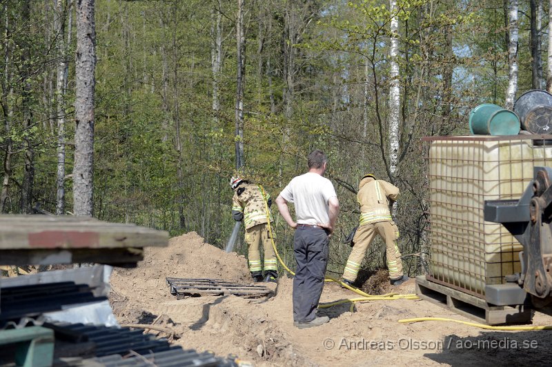 DSC_5303.JPG - Strax innan 11,30 larmades räddningstjänsten till en markbrand strax utanfär Munka Ljungby. Personerna som befann sig på platsen hade snabbt fått fram en vattentank och kunde påbörja släckningen innan det spred sig vidare i den torra marken. Hur branden startat är oklart.